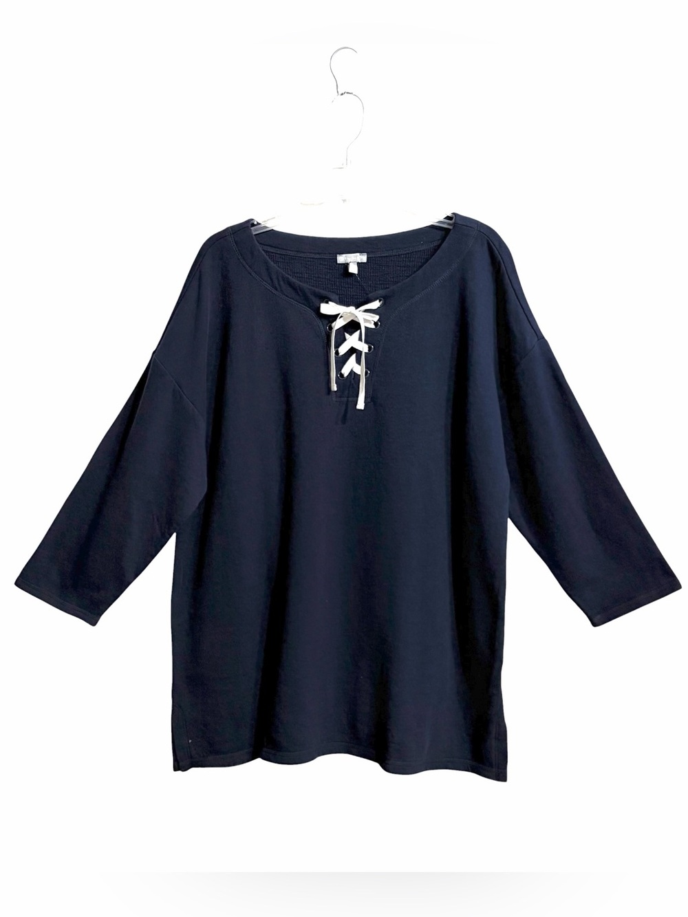 T by Talbots Drop Shoulder Lace Up Sweatshirt XL Blue NWT Pullover Coastal Beach